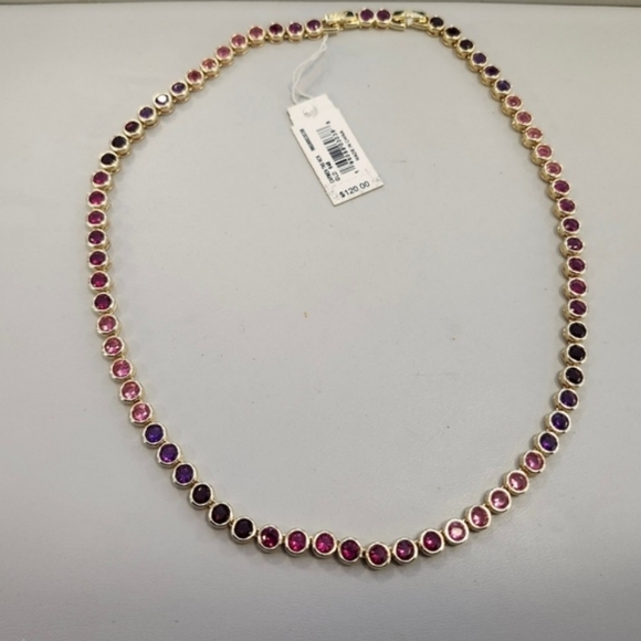 NWT Kendra Scott Gold-Tone Carmen Tennis Necklace Gold - Ruby Mix - Picture 3 of 3